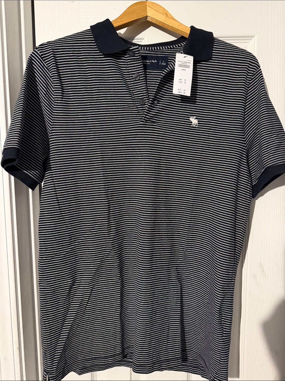 Abercrombie & Fitch Navy and White Striped Polo